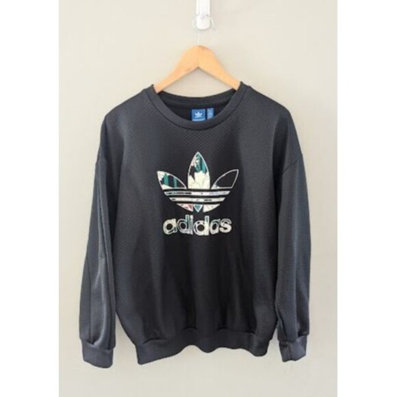 Adidas Originals Farm Rio Crewneck Sweatshirt Black Womens Large Floral Trefoil - Picture 1 of 6